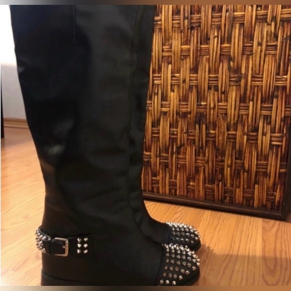 Christian Louboutin Black Studded Knee-High Boots 37